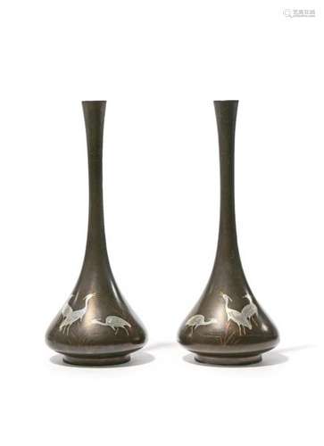 A PAIR OF JAPANESE INLAID BRONZE VASES MEIJI 1868 ...;