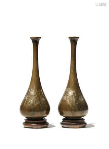 A PAIR OF JAPANESE INLAID BRONZE VASES MEIJI 1868 ...;