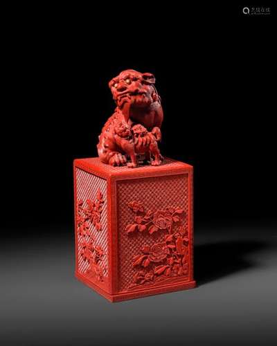 A RARE CHINESE CINNABAR LACQUER SQUARE SECTION TRE...;