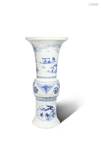 A RARE CHINESE BLUE AND WHITE GU SHAPED VASE KANGX...;