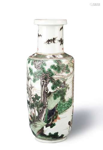 A CHINESE FAMILLE VERTE ROULEAU VASE KANGXI 1662 1...;