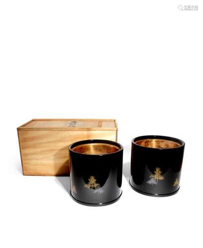 A PAIR OF JAPANESE LACQUER BRAZIERS, HIBACHI 20TH ...;