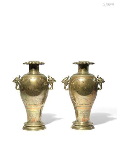 A PAIR OF JAPANESE MIXED METAL VASES MEIJI 1868 19...;