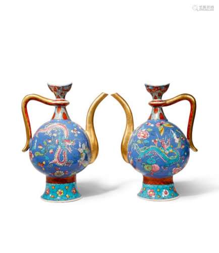 A PAIR OF CHINESE BLUE AND WHITE LATER ENAMELLED P...;