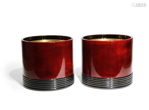 A PAIR OF JAPANESE LACQUER BRAZIERS, HIBACHI 20TH ...;