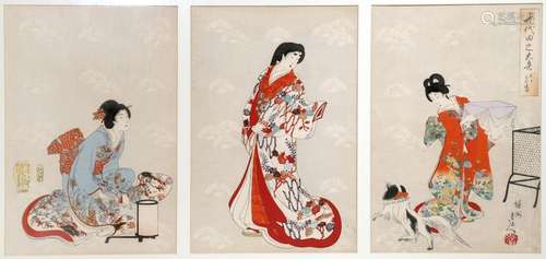 A JAPANESE TRIPTYCH BY CHIKANOBU YOSHU (1838 1912)...;