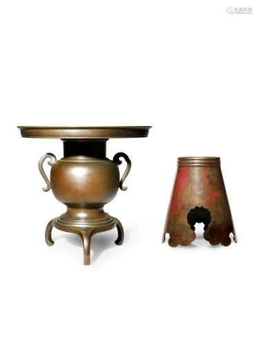 TWO JAPANESE BRONZE VASES MEIJI/TAISHO PERIODS The...;