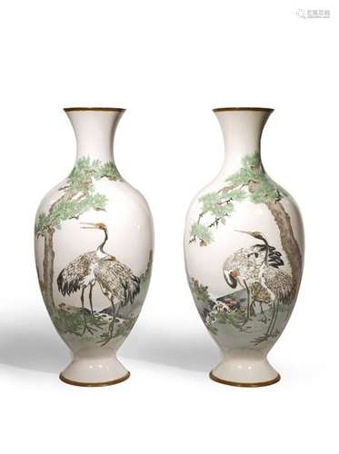 A PAIR OF LARGE JAPANESE CLOISONNE ENAMEL VASES ME...;