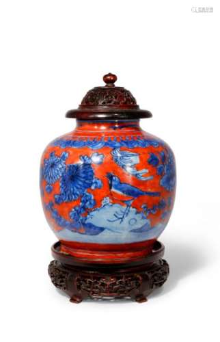A CHINESE UNDERGLAZE BLUE AND RED ENAMELLED OVOID ...;