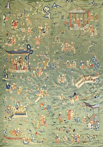 A CHINESE EMBROIDERED SILK PANEL 18TH CENTURY Wove...;