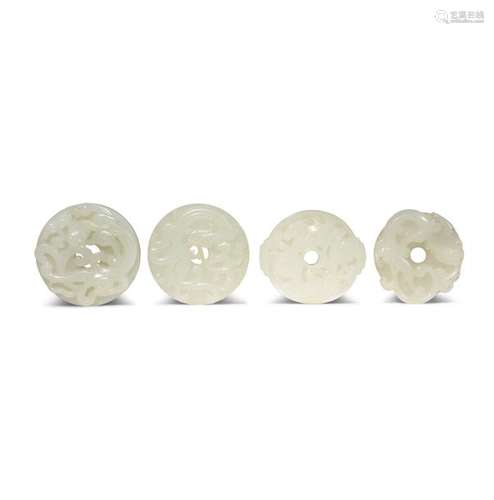 FOUR CHINESE JADE CIRCULAR PENDANTS QING DYNASTY T...;