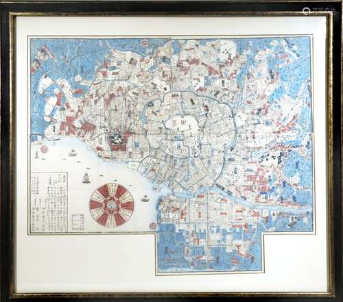 A LARGE JAPANESE PRINTED MAP OF TOKYO 19TH CENTURY...;