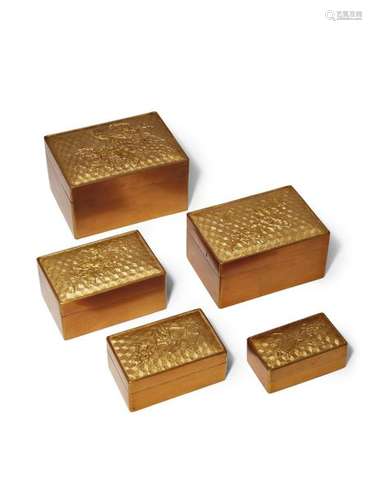 A JAPANESE SET OF FIVE GOLD LACQUER BOXES AND COVE...;