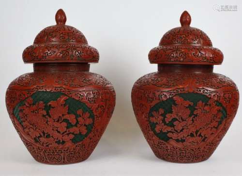 A Pair Of Cinnabar Jar With Cover