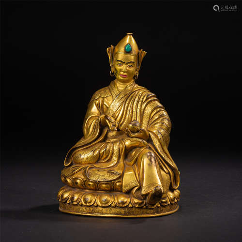 TIBETAN GILT BRONZE SEATED PADMASAMBHAVA