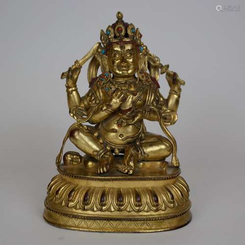 Gilt Bronze Gem-Inlaid Figure of Mahakala