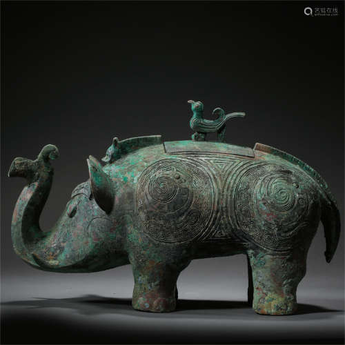 CHINESE ANCIENT BRONZE ELEPHANT INCENSE CAGE