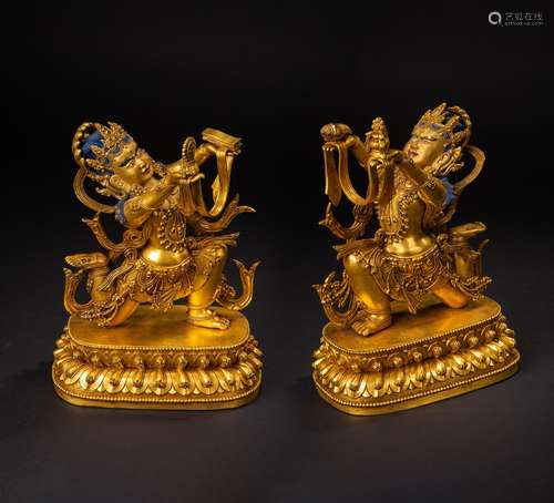 TWO CHINESE GILT BRONZE GUANYIN