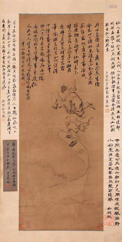 CHINESE SCROLL PAINTING OF FIGURE WITH CALLIGRAPHY