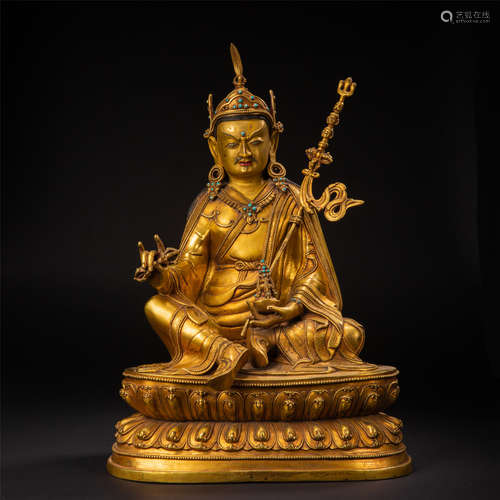 TIBETAN GILT BRONZE SEATED PADMASAMBHAVA