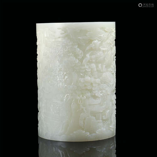 CHINESE WHITE JADE MOUNTAIN VIEWS BRUSH POT