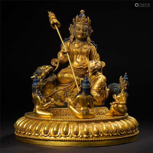 CHINESE GILT BRONZE SEATED GOD OF WEALTH