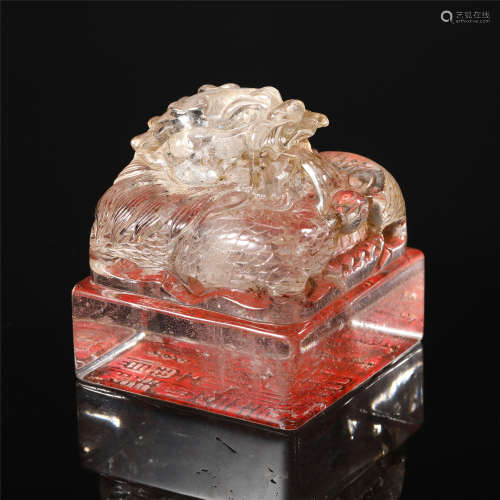 CHINESE ROCK CRYSTAL BEAST SEAL QING DYNASTY