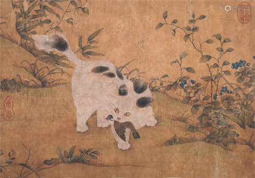 CHINESE SMALL SCROLL PAINTING OF CAT