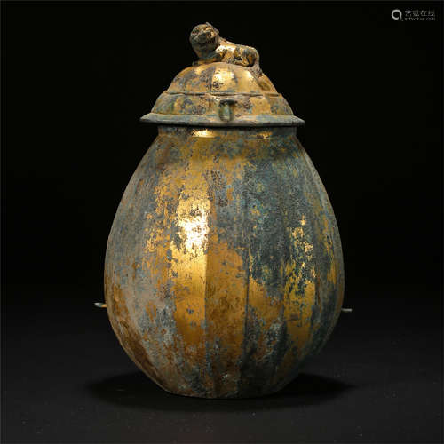 CHINESE GILT BRONZE LIDDED JAR LIAO DYNASTY