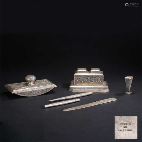 A SET OF CHINESE SILVER SHCOLAR'S OBJECT QING DYNASTY
