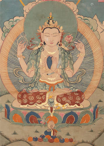 CHINESE THANGKA OF SEATED BUDDHA