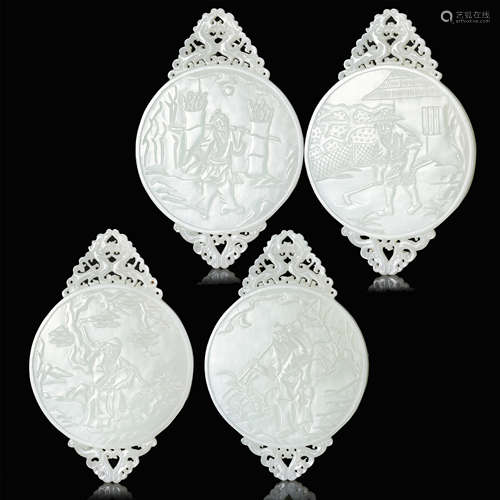 FOUR CHINESE WHITE JADE BI DISK