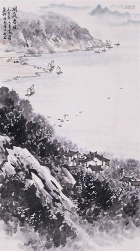 CHINESE SCROLL PAINTING OF LAKEVIEWS BY SONG WENZHI WITH PUBLICATION