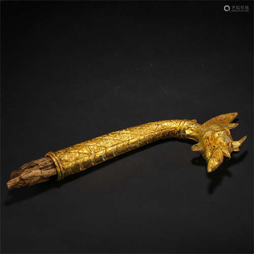 CHINESE GILT BRONZE PHOENIX CANE HANDLE LIAO DYNASTY