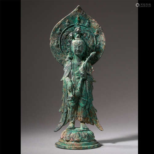 CHINESE ANCIENT BRONZE STANDING BUDDHA TANG DYNASTY