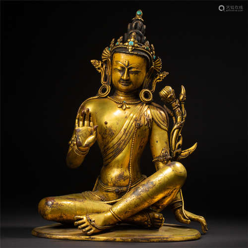 CHINESE GILT BRONZE SEATED GUANYIN