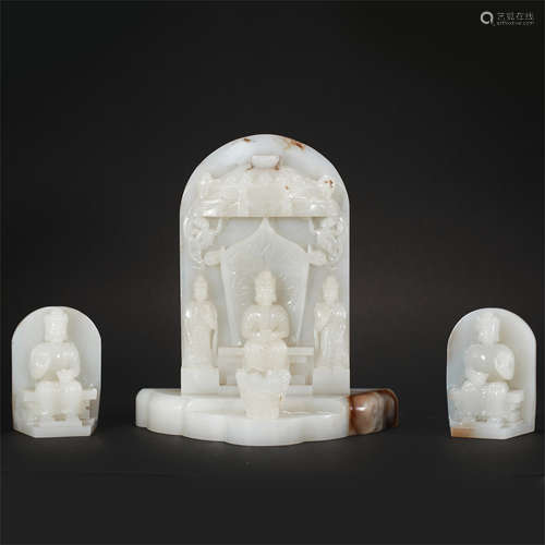 THREE CHINSE WHITE JADE SEATED BUDDHA