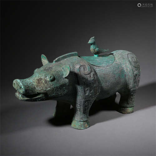 CHINESE ANCIENT BRONZE PIG INCENSE CAGE HAN DYNASTY
