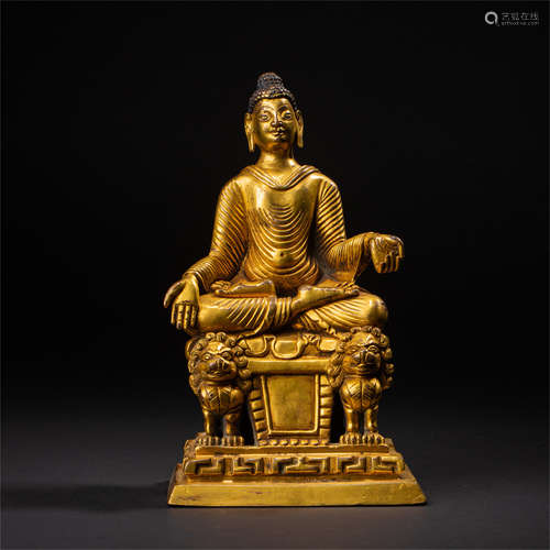 CHINESE GILT BRONZE SEATED SAYKAMUNI MING DYNASTY