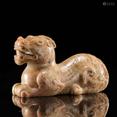 CHINESE ANCIENT JADE COUCHING BEAST HAN DYNASTY