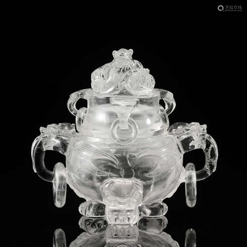 CHIENSE ROCK CRYSTAL TRIPLE FEET CENSER QING DYNASTY