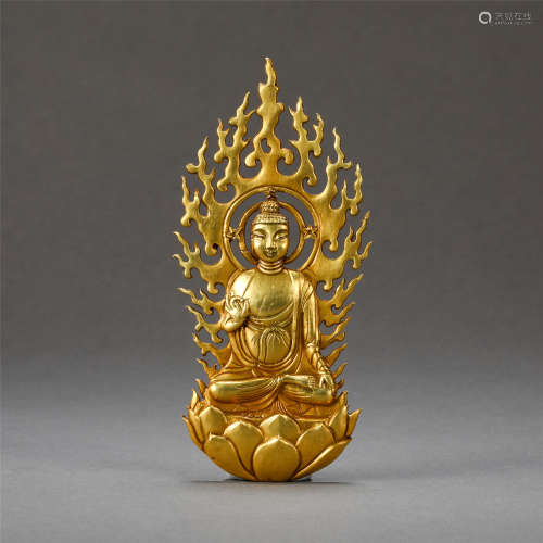 CHINESE PURE GOLD SEATED BUDDHA LIAO DYNASTY