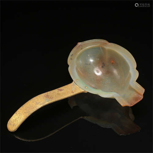 CHINESE GILT BRONZE AGATE SPOON LIAO DYNASTY