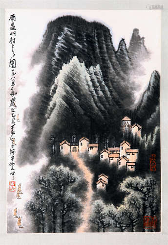 CHINESE SCROLL PAINTING OF MOUNTAIN VIEWS BY LI KERAN WITH PUBLICATION