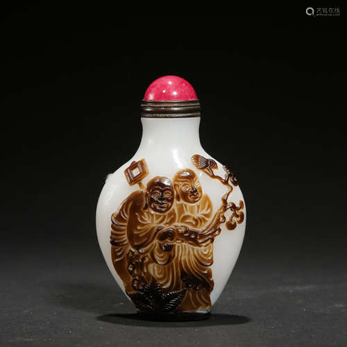 CHINESE PEKING GLASS LOHAN SNUFF BOTTLE