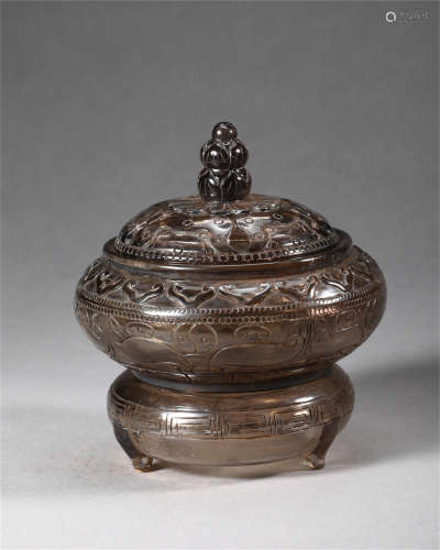 CHINESE ROCK CRYSTAL LIDDED ROUND CENSER