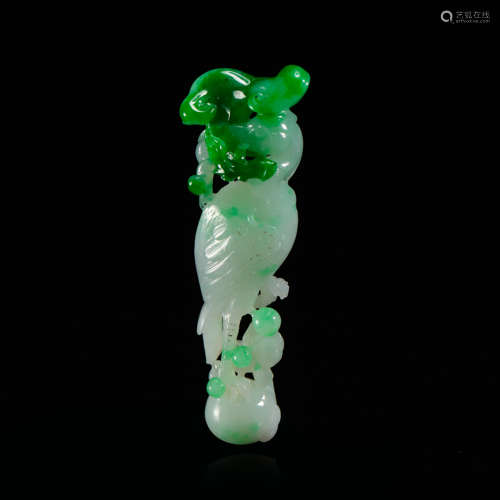 CHINESE JADEITE BIRD LINGCHI PENDANT