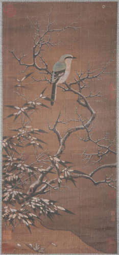 CHINESE SMALL SCROLL PAINTING OF BIRD AND FLOWER