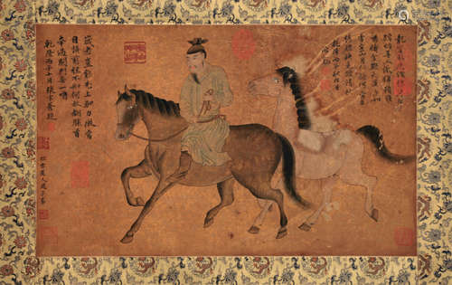 CHINESE SCROLL PAINTING OF HORSEMAN WITH CALIGRAPHY