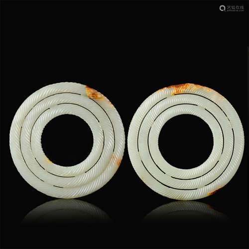 PAIR OF CHINESE WHITE JADE ROUND BI DISK HAN DYNASTY